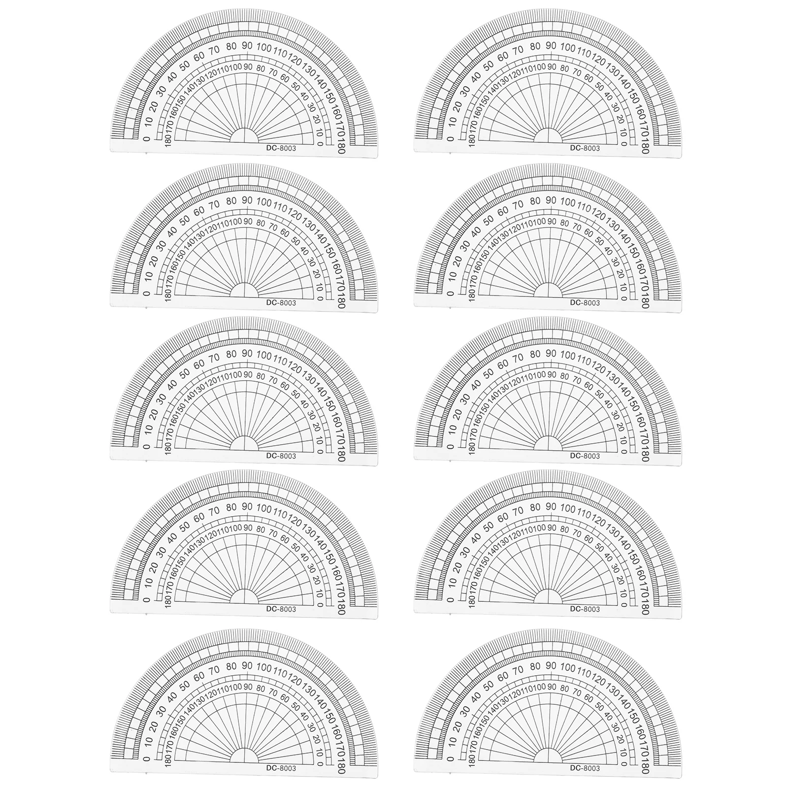 20Pcs 4 Inch 10Cm Plastic 180 Degrees Protractor for Angle Measurement School Office Student Math Use Clear Black Numbers Smooth