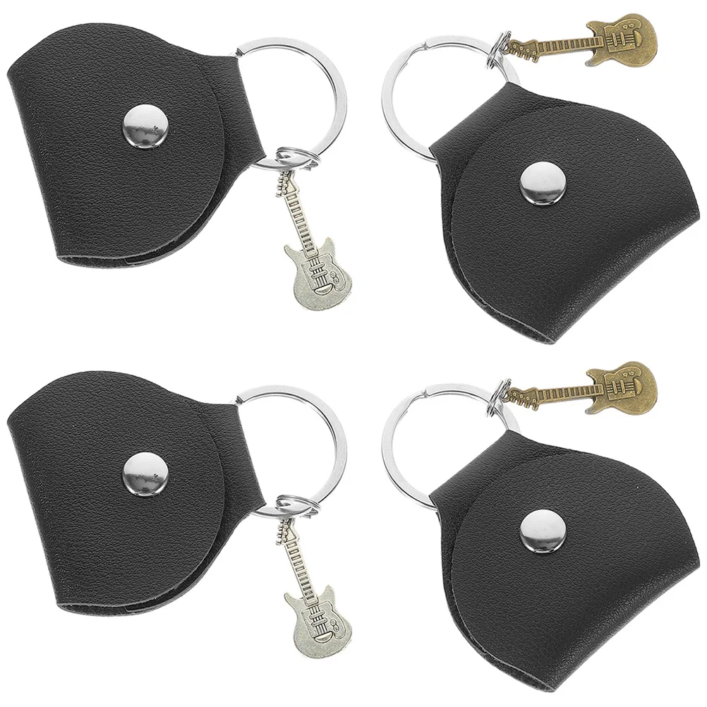 

4 Pcs Pick Storage Bag Guitar Case Mini Holder Keyring Pouch Metal Plectrum Organizer Container Compact