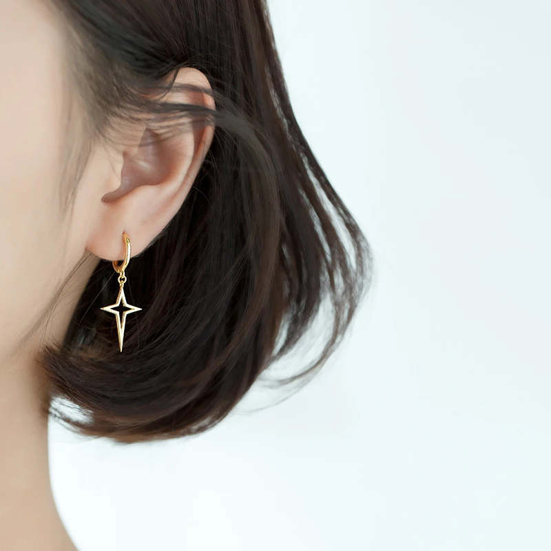 MODIAN Fashion 3 Color Big Cross Star Hoop Earring for Women Gift Pure 925 Sterling Silver Geometric Hook Earring Fine Jewelry