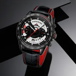 Forsining Three Dial Calendar Stainless Steel Men Mechanical Automatic Wrist Watches Top Brand Luxury Racing Sport Male Clock