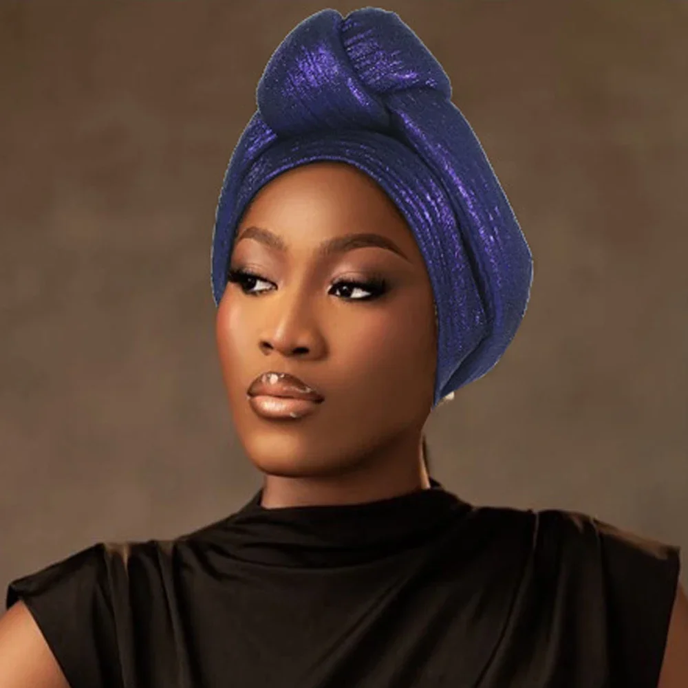 Glitter Knot Turban Cap Women Head Wrap African Auto Gele Headtie Nigeria Party Headwear Muslim Hijab Bonnet Headscarf Turbante