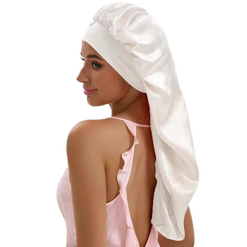Satin Long Tail Sleep Cap for Women Silky Hair Bonnet for Curly Hair Protection