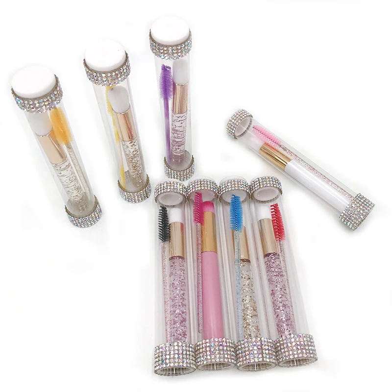 Custom Logo Eyelash Cleaning Brush with Mascara Wands with Diamond Bottle Eyelash Extension Makeup Kit