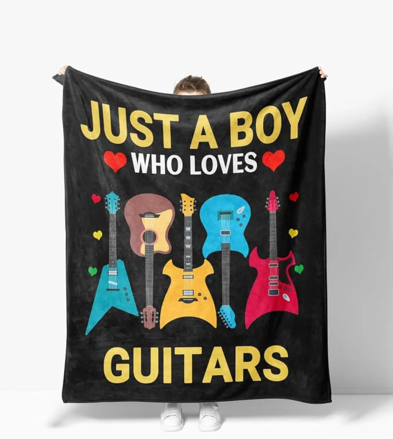 Musical Guitar Lover Throw Blanket Decorative Throw for Him Boy Music Room Decor Gift for Musician Rocker Home Accent Art
