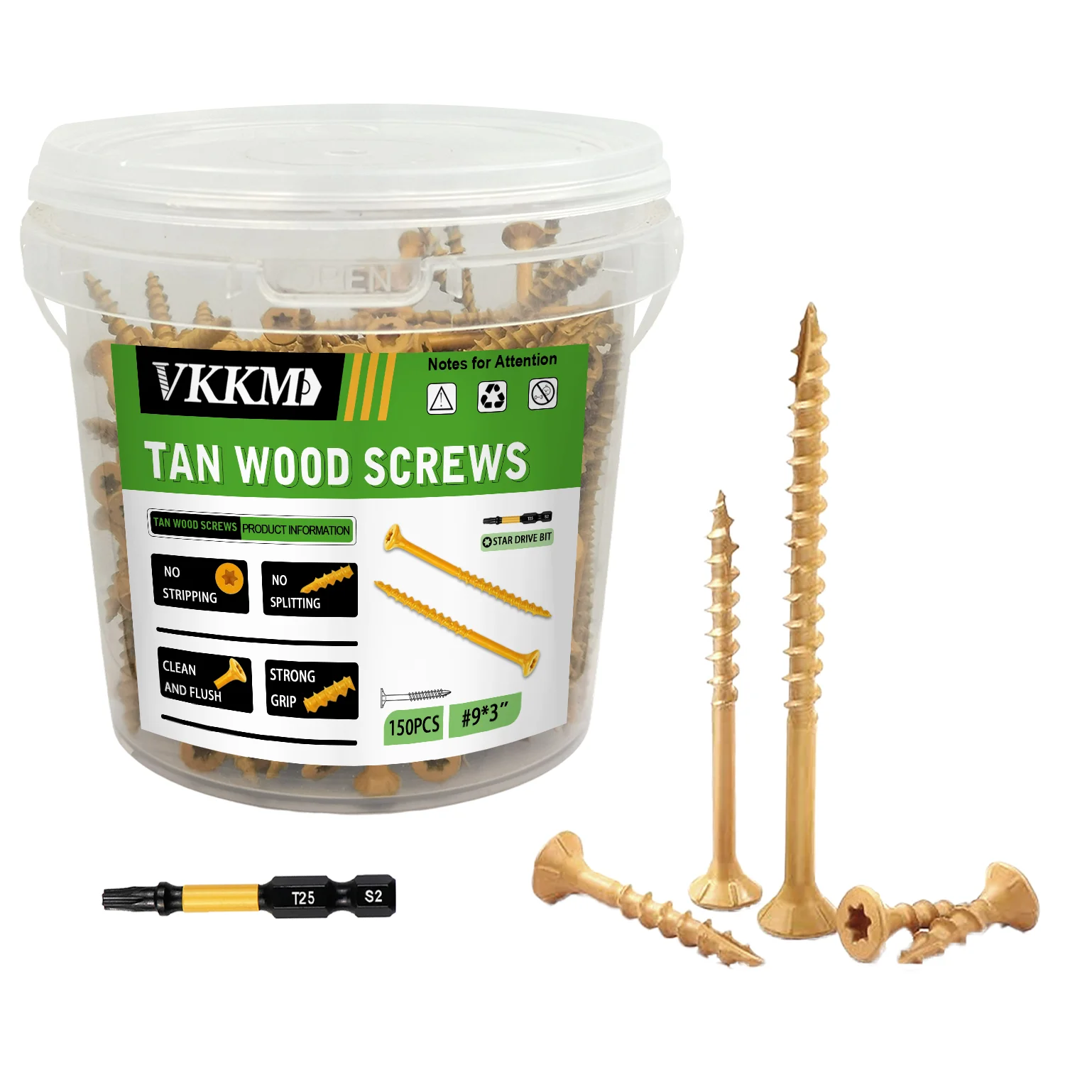 

VKKM #9x3" Yellow Zinc Structural Wood Screws Torx Head - ASTM Type II, Heavy Duty for Hardwood & Furniture, w/T25 Bit