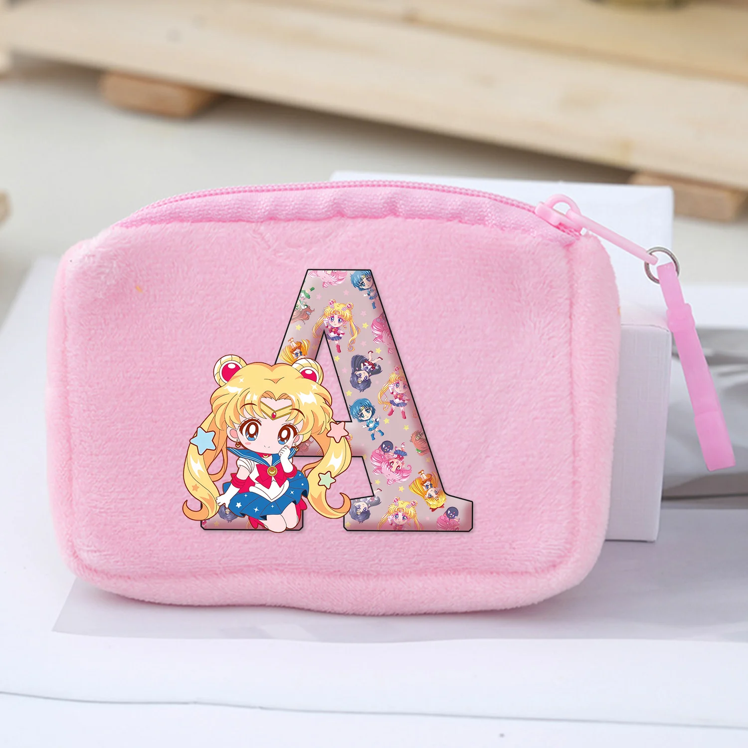 ‌ Sailor Moon Pluche Portemonnees A-Z Brief Cartoon Opbergtas Meisjes Anime Mini Tas Kawaii Vierkant Roze Rits Tas Verjaardagscadeau