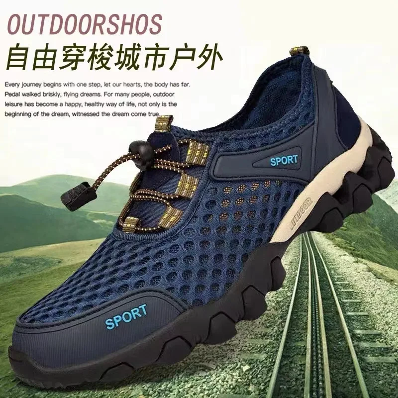 

Men Sneakers Summer Wading Mesh Shoes Comfortable Slip on Outdoor Hiking Shoes Zapatos Hombre Casual Climbing Trekking Footwear