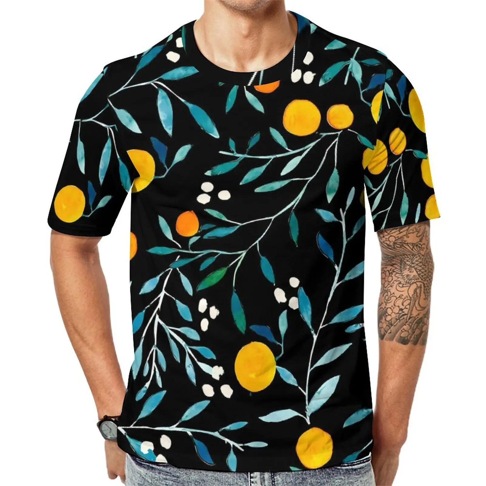 Oranges T-Shirt For Male Fruits Print Graphic O Neck T Shirts Beach Vintage Tops Short-Sleeved Streetwear Oversized Tees Gift