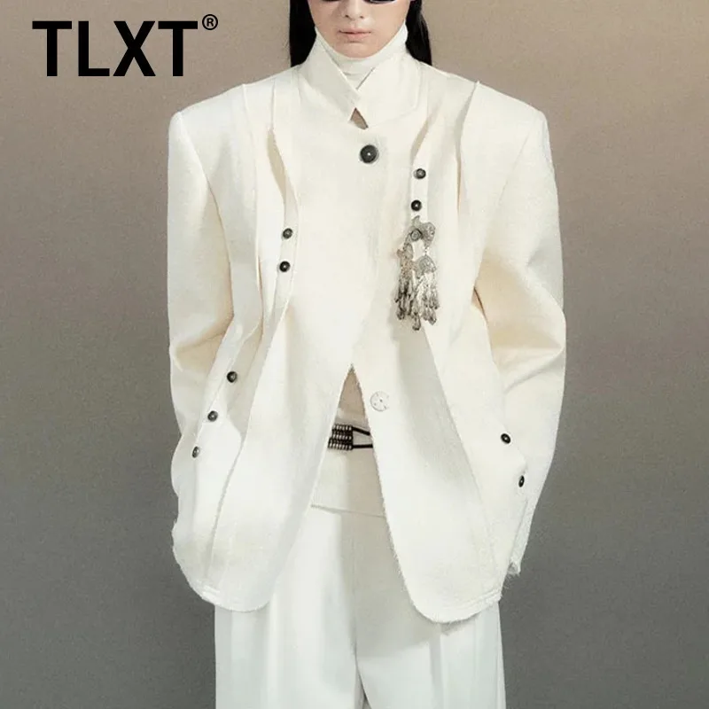 

TLXT модный женский абрикосовый пиджак с несколькими пуговицами, лоскутный пиджак с лацканами, свободный пиджак на пуговицах, осенняя новинка XK1538