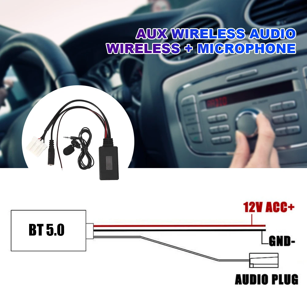 Cavo adattatore AUX 5-12V Adattatore AUX compatibile Bluetooth per auto Compatibile con Bluetooth con microfono per Mazda RX8 MX5 2 3 5 6