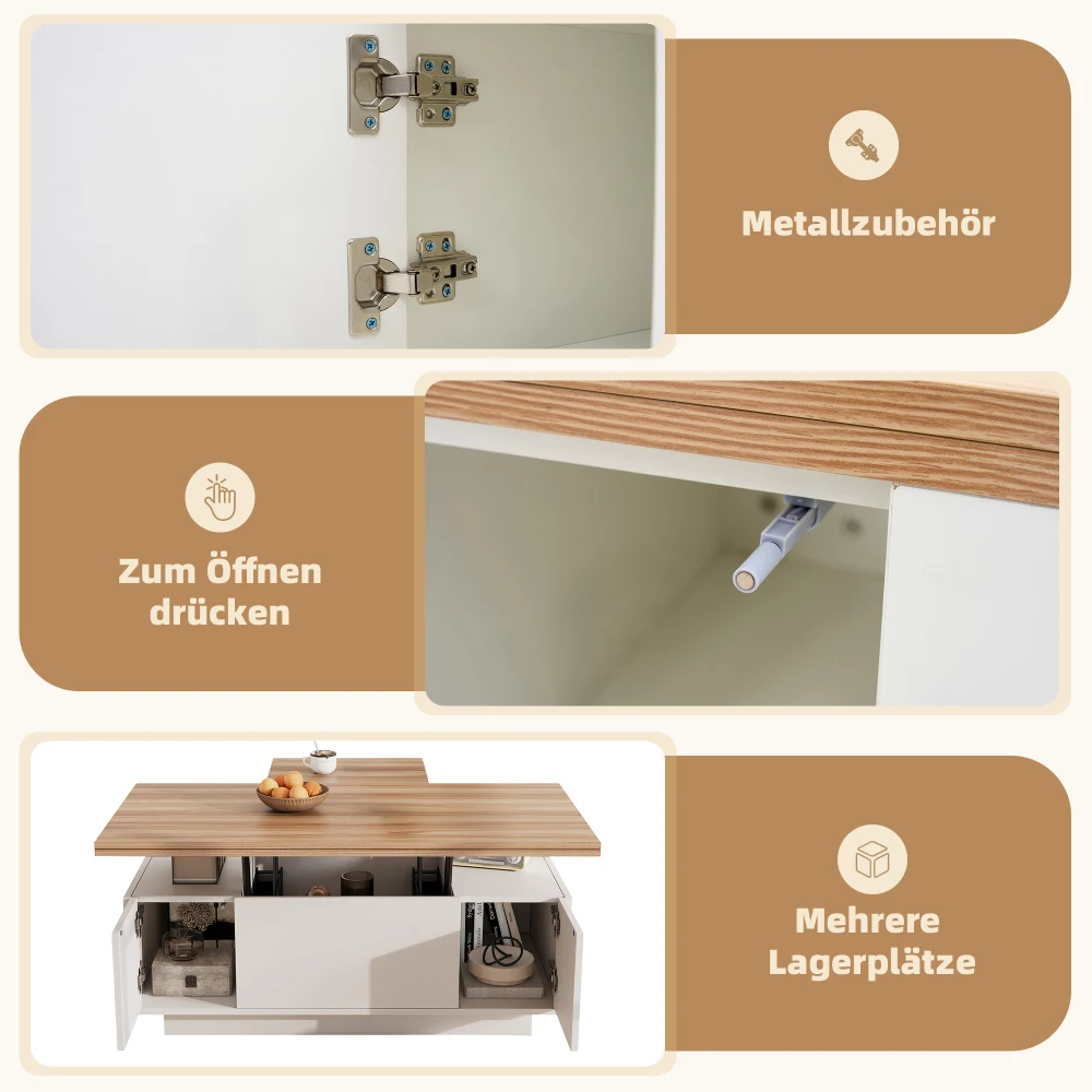 Moderner Couch-Couchtisch mit Dual-Lift-Mechanismus, versteckter Stauraum, Tragfähigkeit bis zu 50 kg, ideal für kleine Räume – Detail 21