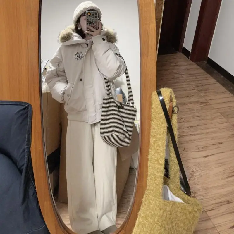 Zimowa kurtka dziewczęca ocieplana bawełną, zapinana na zamek, krótka kurtka, gruba, ocieplana polarem, odzież robocza, styl preppy, parka.
