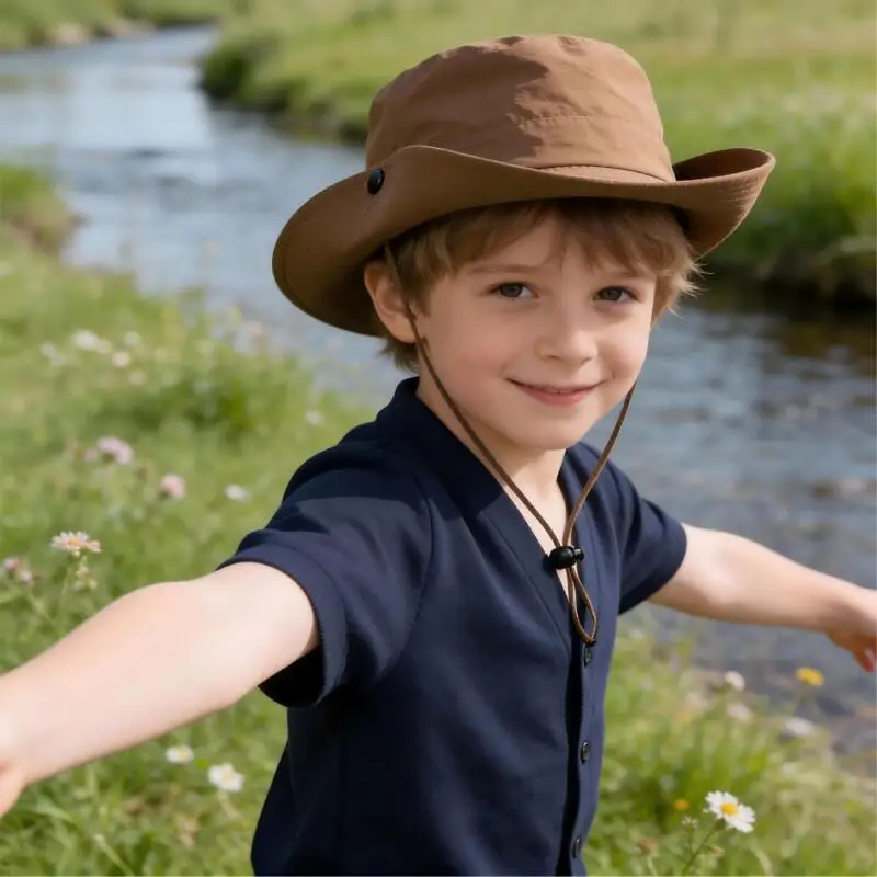 Children Summer Hats for Boys Girl Solid Color Breathable Fisherman Hat Lightweight Mountaineering Camping Sun Protect Accessory image 3