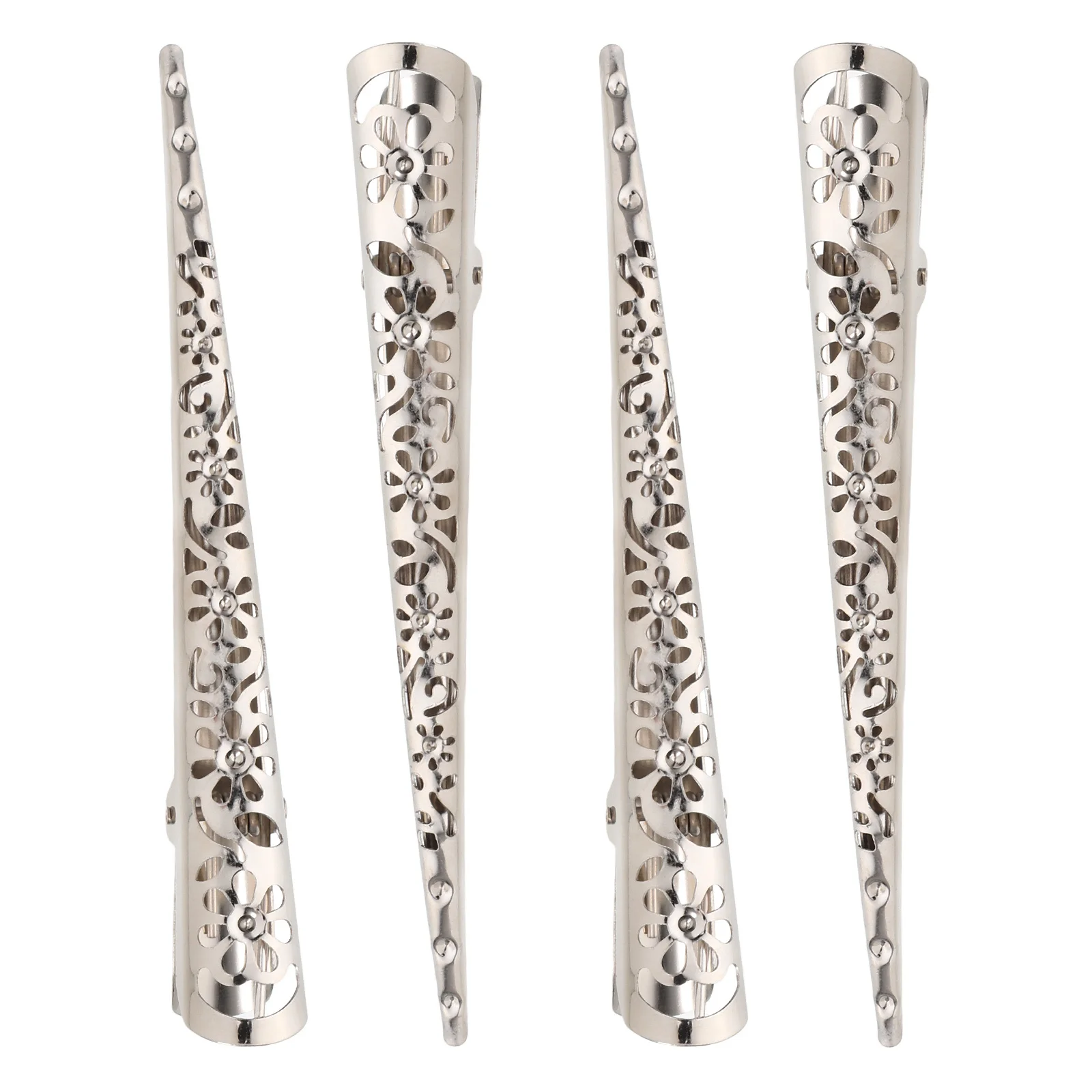 4 قطع مشبك شعر معدني فضي متين للنساء مع تصميم جميل ورقيق وإكسسوارات أنيقة ومشبك شعر مجوف #3