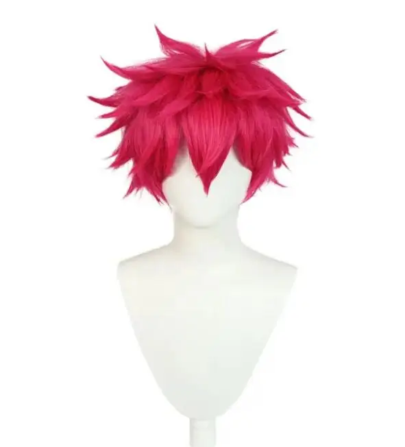 Sintetis Universal Wig Cosplay pendek perak merah muda pirang rumput hijau hitam lurus Wig pria untuk Halloween Cosplay