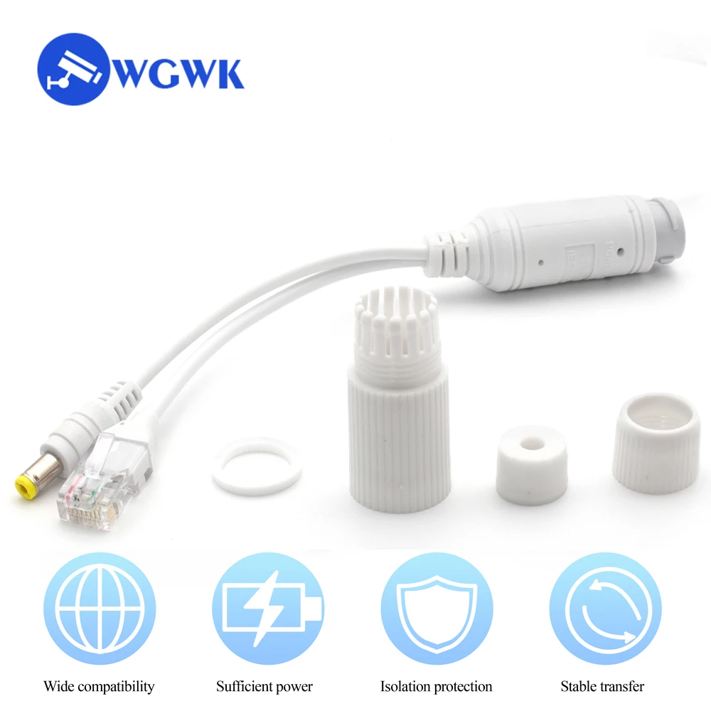 wgwk impermeavel poe splitter cabo adaptador ethernet alimentacao para vigilancia camera ip atualizado saida 12v ieee8023af 48v novo 01