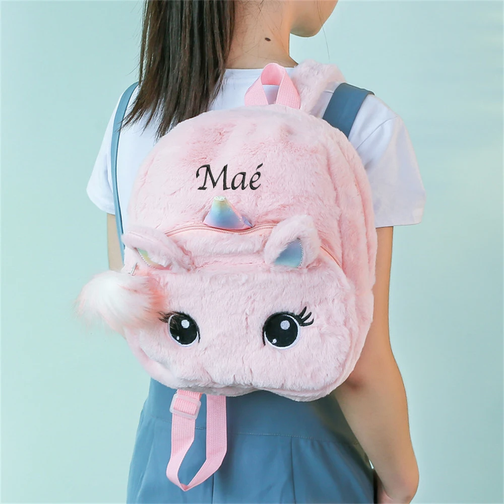 Kindergarten Unicorn Shoulder Bag, nome personalizado, personalizado, bordado, Plush, bonito, desenhos animados, bebê meninas, meninos, novo