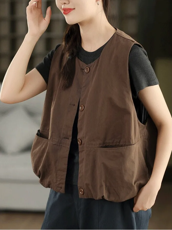 

Authentic 2025 Spring Autumn Full Cotton Plaid Svel Open Cardigan Loose Versatile Layering Vest Organic Cotton Blend