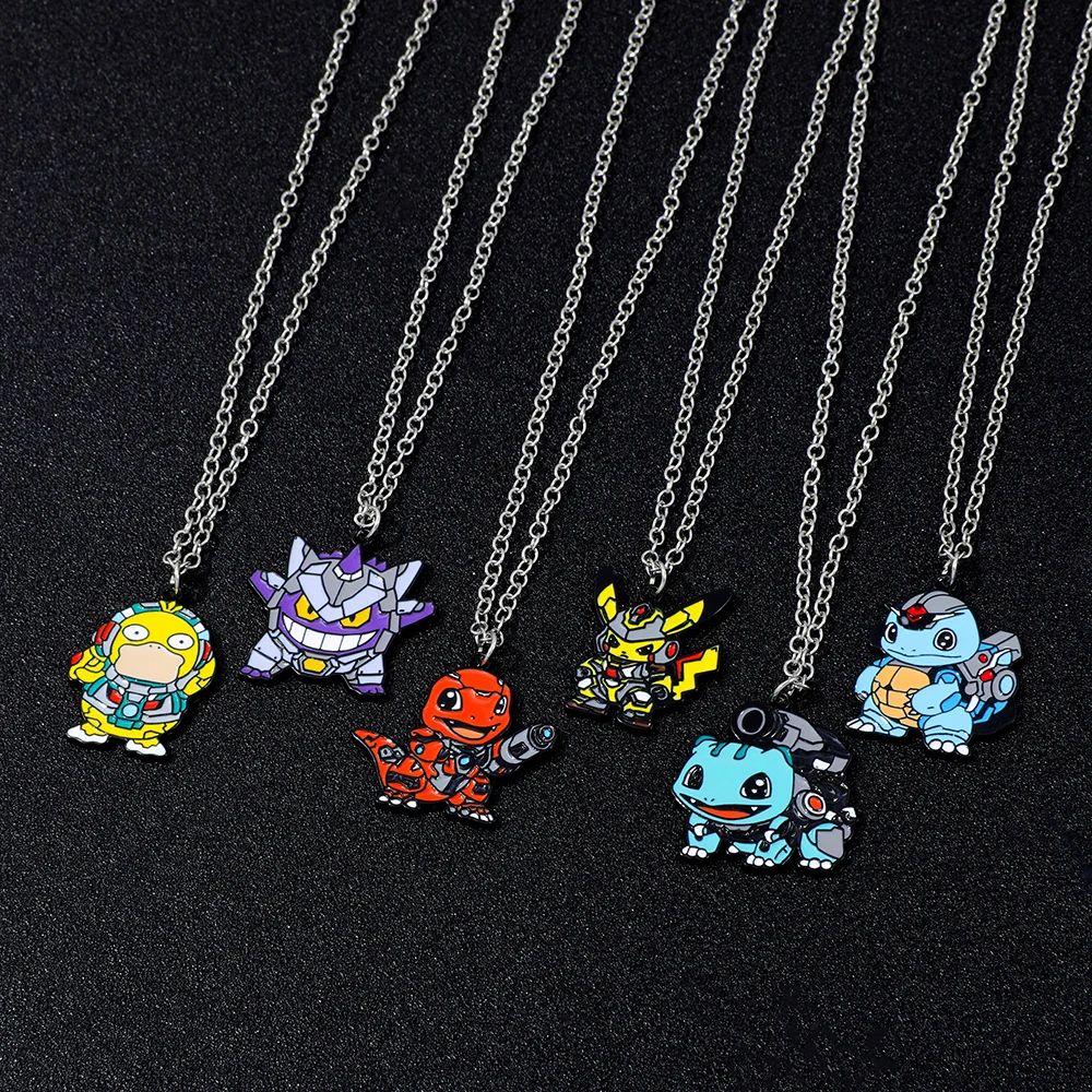 

Fashion Cartoon Anime Game Pokemon Metal Pendant Cute Figure Pikachu Squirtle Psyduck Charmander Party Decoration