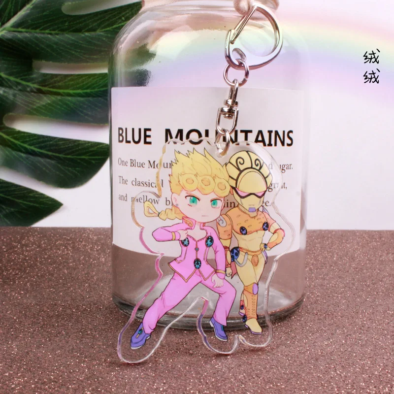 Jojos Bizarre Adventure Keychain Figure Acrylic Key Buckle Kujo Jotaro Ghirga Narancia Bruno Anime Cosplay Key Chain Cartoon