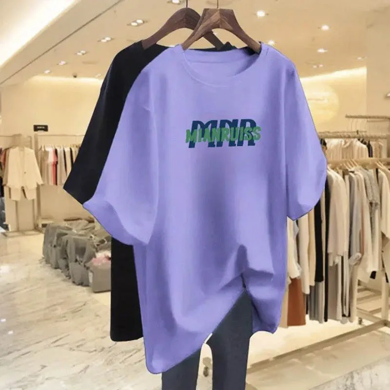 

Women's Clothing Chic Color Letter Print T-shirts Summer Casual Loose O-neck Short Sleeve Top Tee Office Lady All-match Pullover