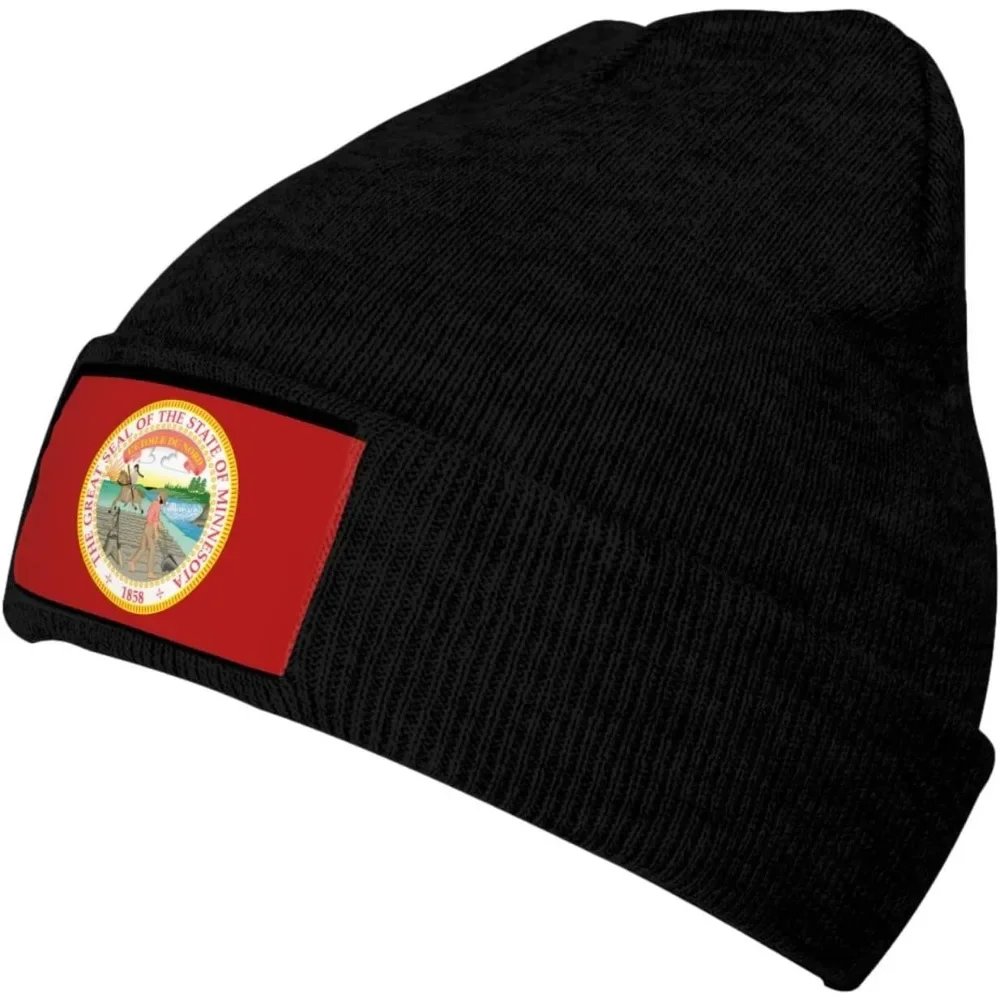 State Seal of Minnesota Knitted Hat  Wool Cap - Velvet Patch Section,Soft and Skin-Friendly, Lightweight  Warm.