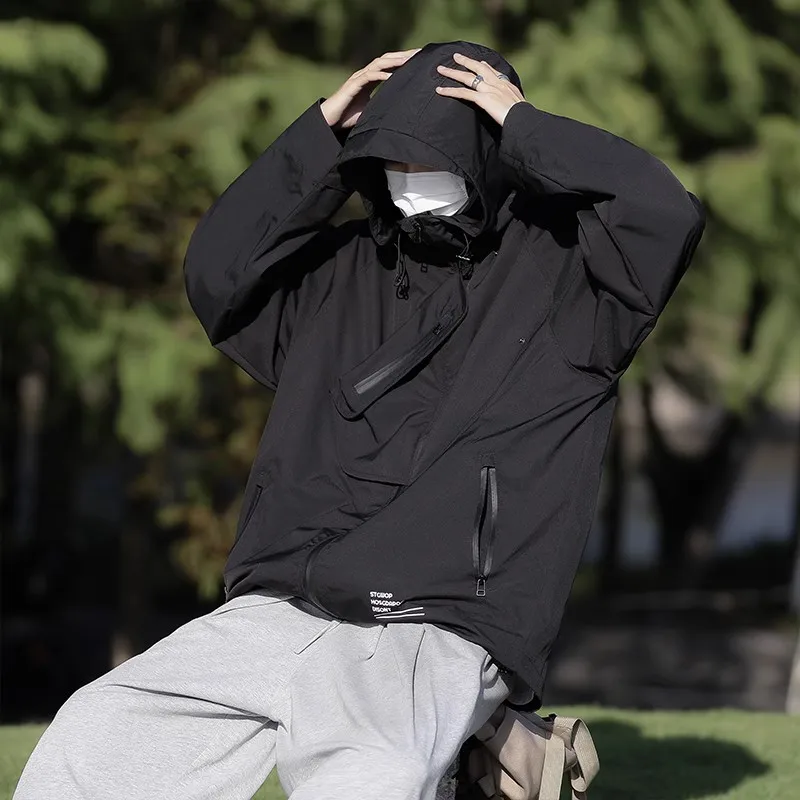 

Водонепроницаемый весенне-осенний мужской Jaet Bla Samurai, американский функциональный Sle, винтажный крутой вид, с капюшоном, застежкой-молнией, поли...