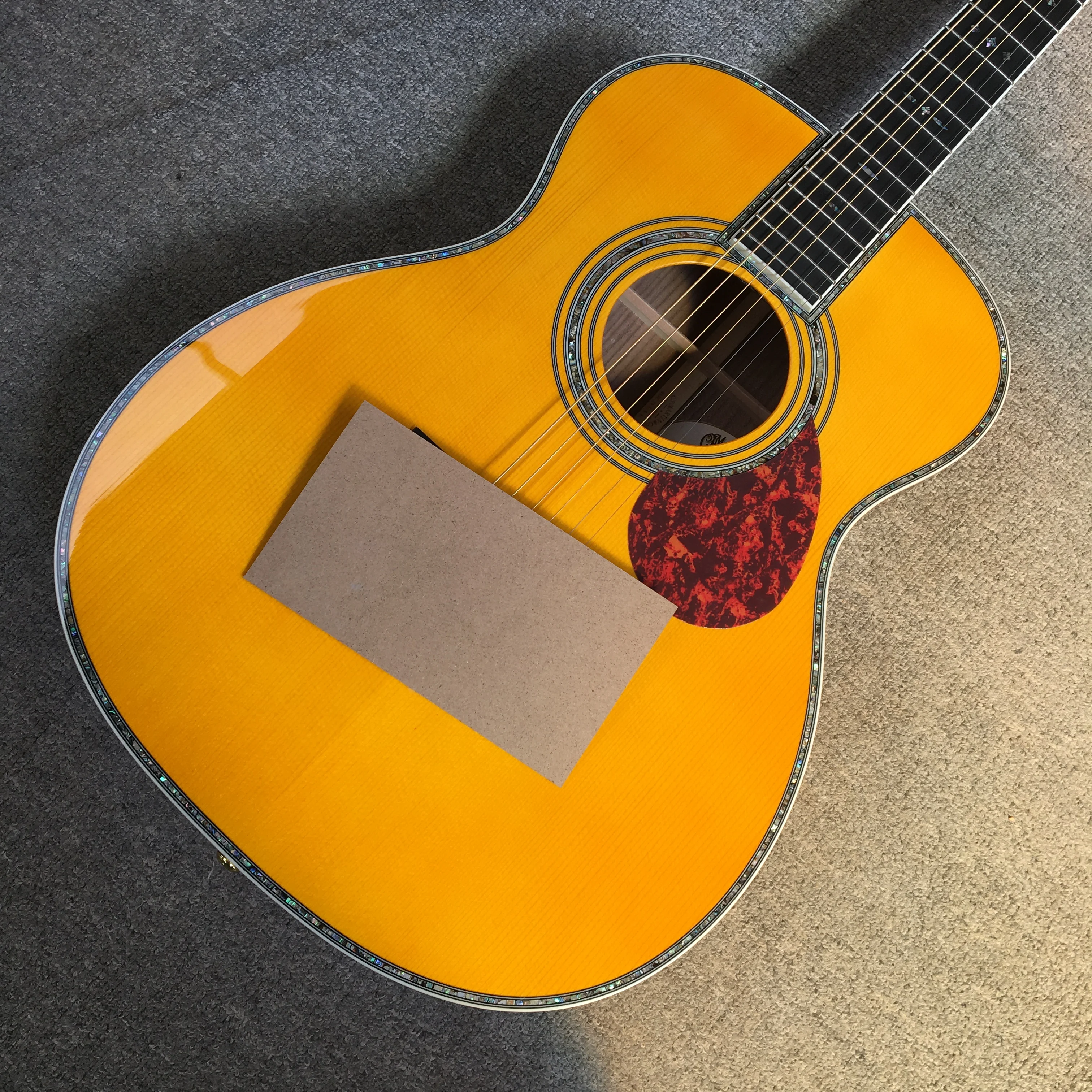 Cream Yellow OM42 Acoustic Guitar w/EQ Spruce solid nice Sound Free Ship