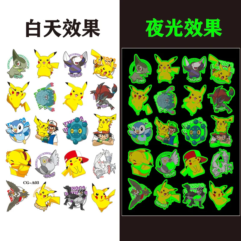 1Pcs Neue Leuchtende Pokemon Pikachu Nette Tattoo Aufkleber Arm Gesicht Glowing Körper Kunst Temporäre Tattoo Party Aufkleber Geschenk