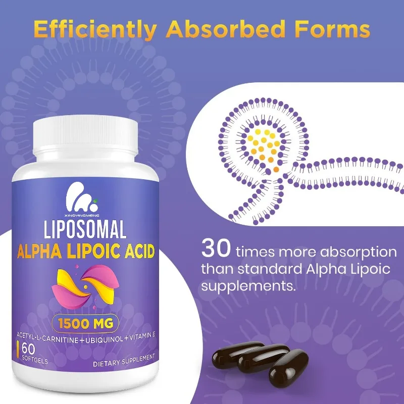 

Липосме альфа-липоичная кислота 1500 мг - ацетил-L-карнитин 900 мг, пантенол 100 мг, витамин Е 15 мг, антиоксидант ALA, 60 мягких капсул