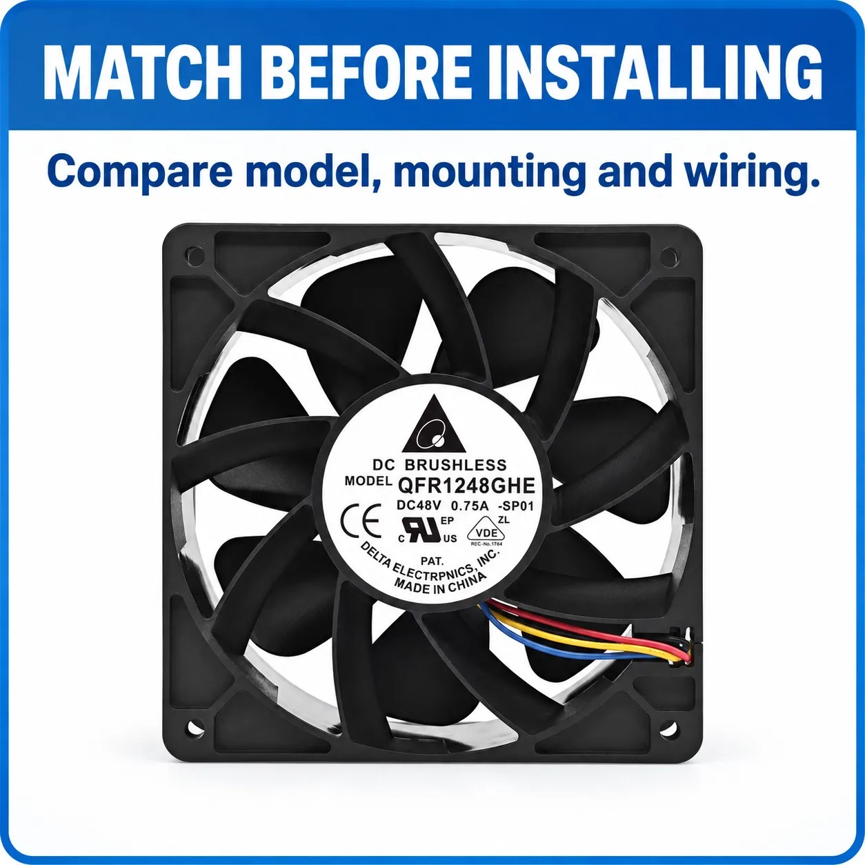 QFR1248GHE Cooling Fan 120x120x38mm 12038 48V 0.75A 6000RPM PWM Tachometer 4-Wire Industrial for DELTA