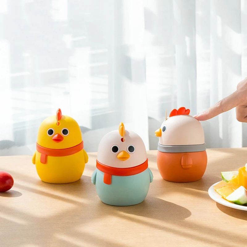 New Cartoon Cute Chick Daily Daily Necessity Toothpick Box Household Desktop Decoration Press Type Automatic Rise Toothpick Box
