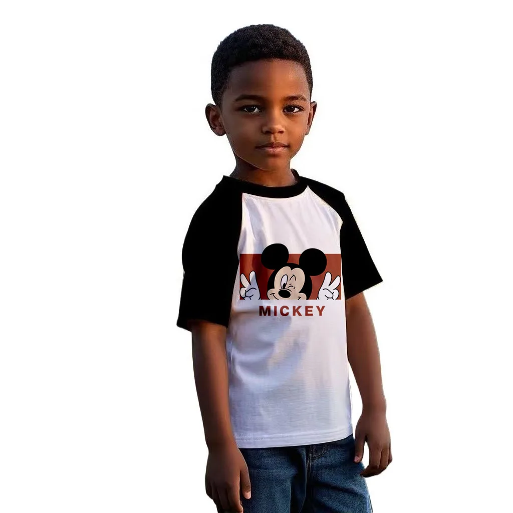 

Spring Cartoon Mickey Children's Short Sleeved T-shirt Summer Fashion Baby Shirt Tops Crewneck Loose Kids Blouse Clothes