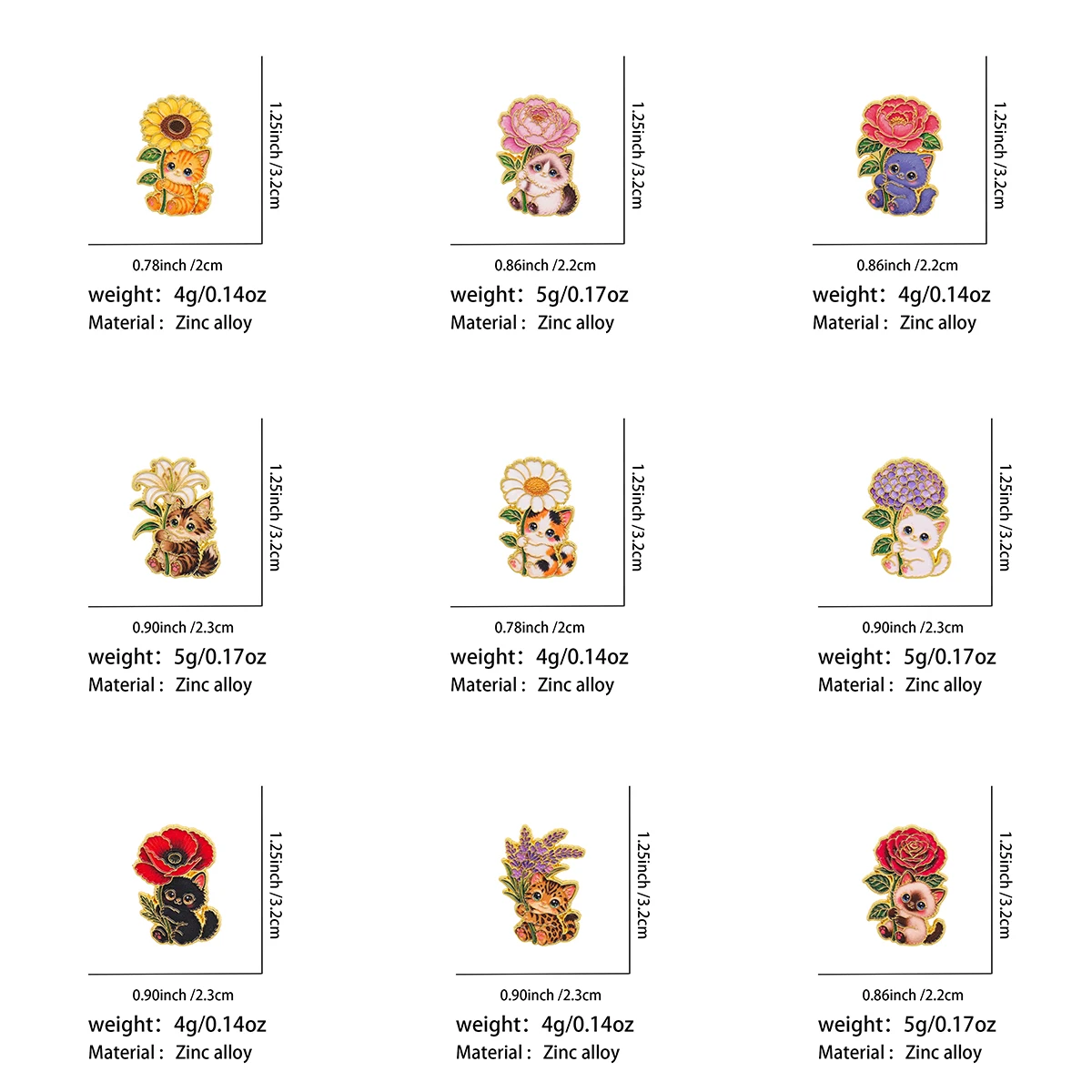 9-teiliges Set niedlicher Tierbroschen für Damen, Vintage-Emaille-Pins, Cartoon-Katzen-Schmuck, modische Kragenabzeichen, Geschenk-Accessoires – Detail 1