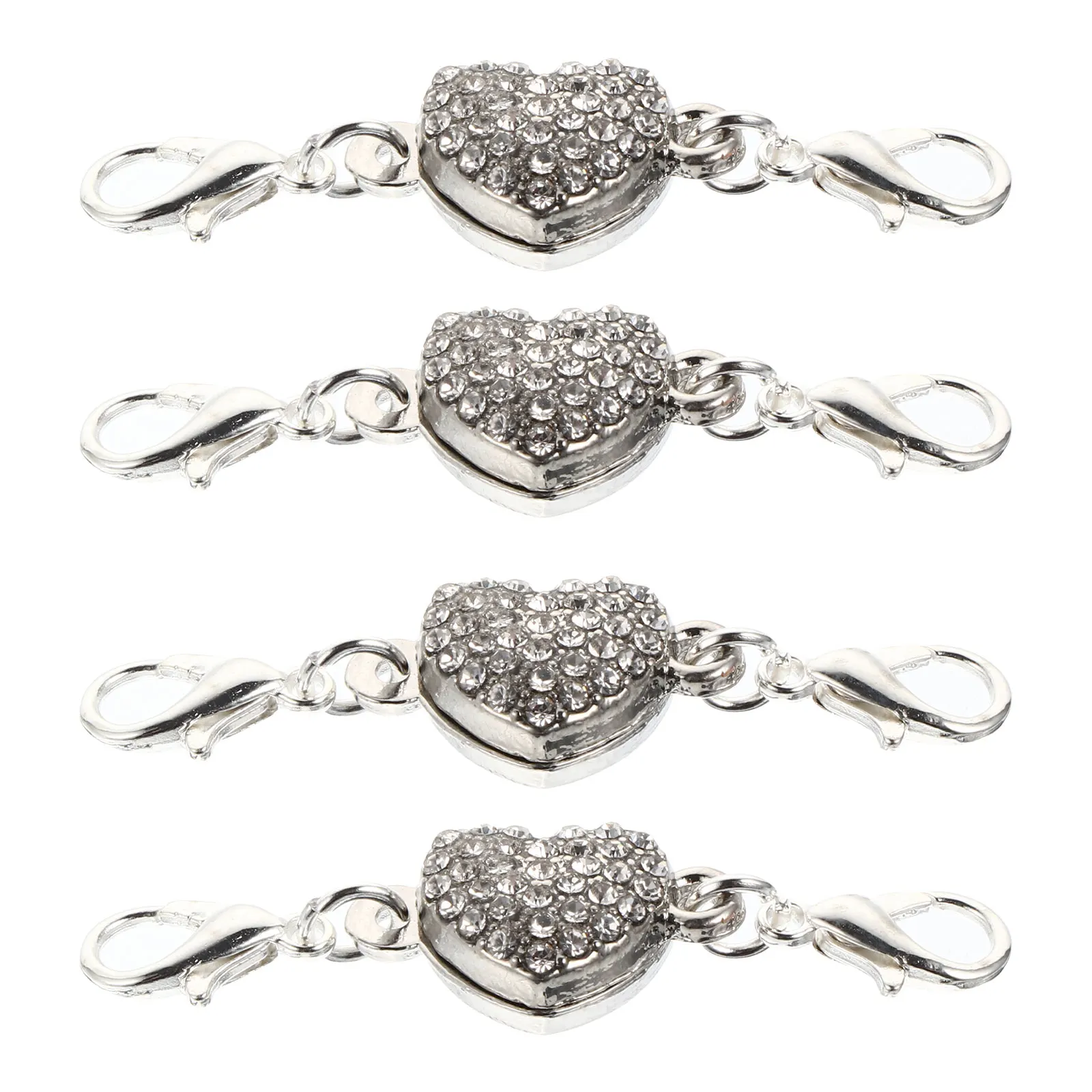 

4pcs Heart-shaped Diamond Buckle Clasps Necklace Chain Bracelet Extender Durable Alloy Jewelry Connector Easy Fasten