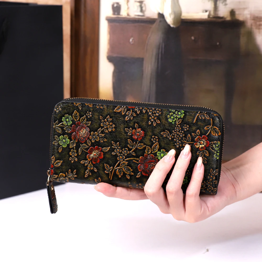 

Ретро и модный женский кошелек 2025 года, длинный кошелек с резным футляром для карт в китайском стиле, женский клатч