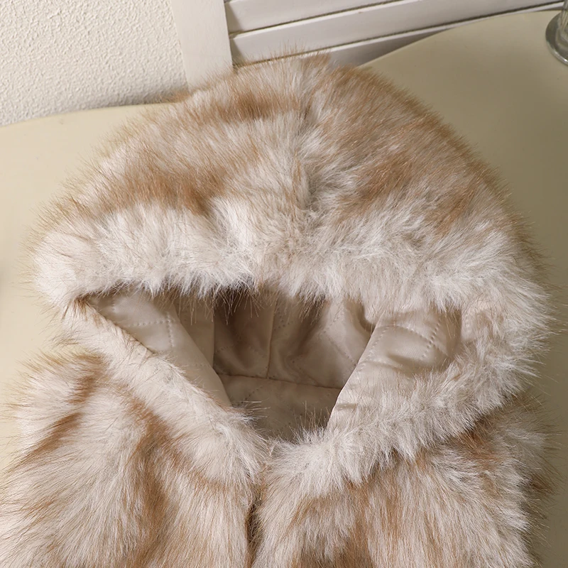 Faux Fur Children's Clothing Vest, Imitation Fur Zipper Hooded Vest, Eco-Friendly Fur Vest, Fluffy Sleeveless Jacket, Autumn and Winter Fashion Outerwear for Boys and Girls