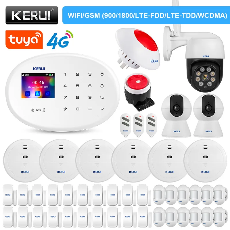 

KERUI W204 Alarm System WIFI GSM 4G Tuya Smart APP Remote Control Motion Detector Door Sensor Wireless Siren with IP Camera