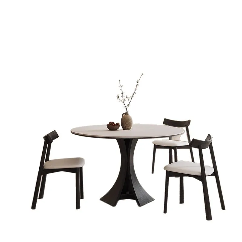 

French retro style rock slab minimalist table, home modern simple pure white matte rock slab dining table