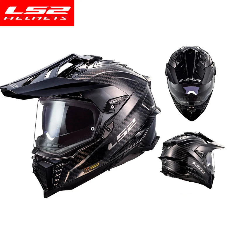 LS2 pull helmet  carbon fiber dual lens motorcycle helmet  off-road motorcycle helmet  all season anti fog MX701