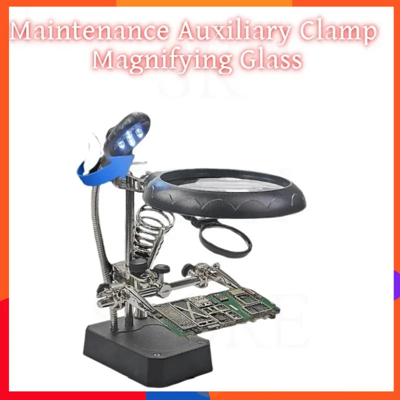 The 3rd Hand Soldering Iron Stand Welding Tool With Magnifying Glass Illuminated LED Alligator Clip Holder Clamp Helping Repair