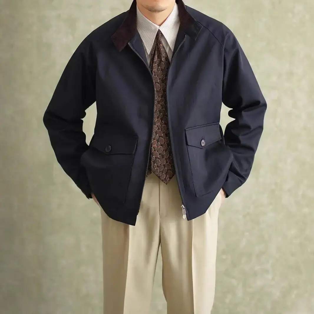 

Warmth Men's Short Coat Vintage American Retro Lindon Stand Collar Pilot Jacket Autumn Winter Fashion Casual Outerwear