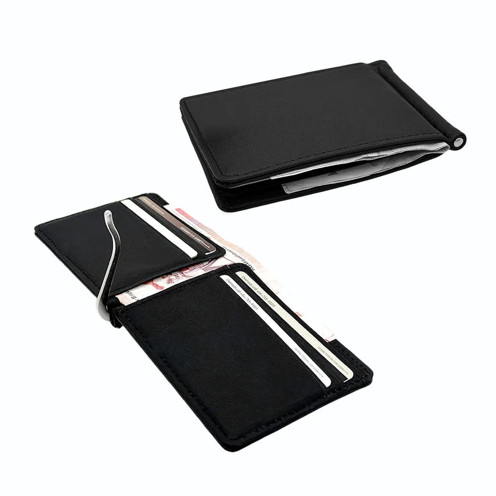 Lujosa cartera delgada de cuero de grano cruzado para hombre, tarjetero de diseño minimalista, fundas para tarjetas con diseño de Clip para efectivo