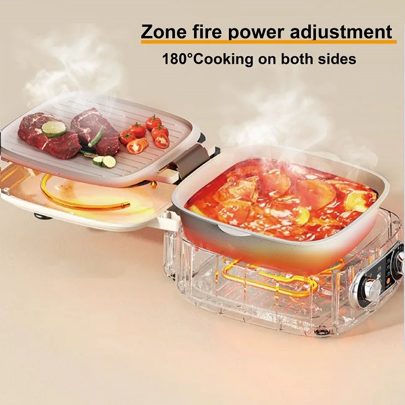 مزدوجة الوجهين الخبز آلة فطيرة كهربائية السيراميك غير عصا مقلاة تعميق إناء/ قدر متعدد طباخ الشواء قدر الغذاء البخاري 1800 واط