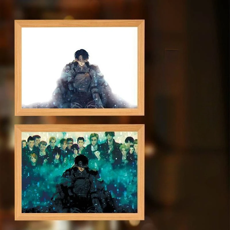 

Атаки на титанах, картина с деревянной рамкой, мультяшное аниме Levi Eren Mikasa, 3-цветная сменная картина, декор для рабочего стола, живопись