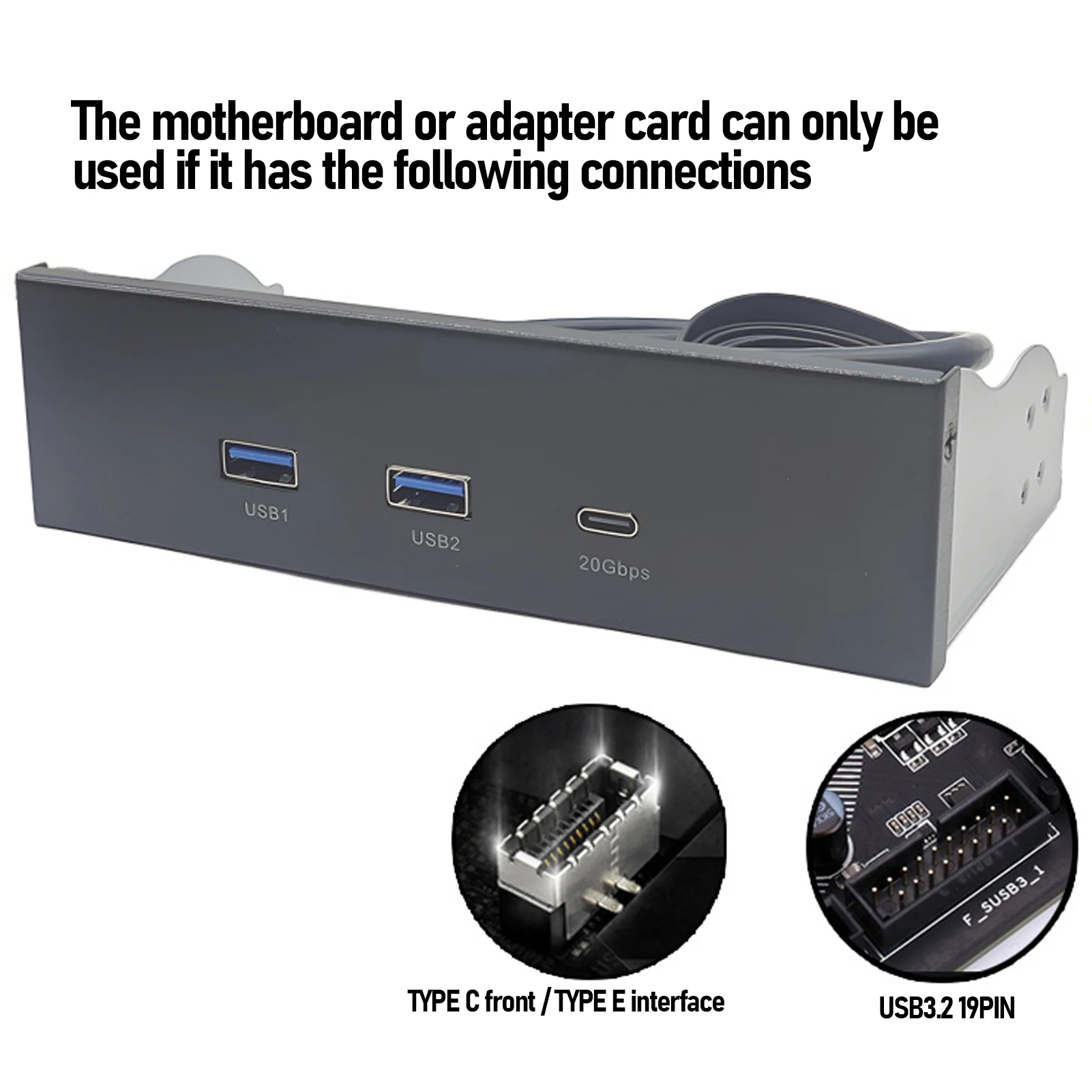 Hub pannello frontale USB 3.2 GEN2x2 USB A TIPO C 3 porte Pannello di estensione unità ottica da 5,25 pollici 19 pin 20 Gbps per computer PC