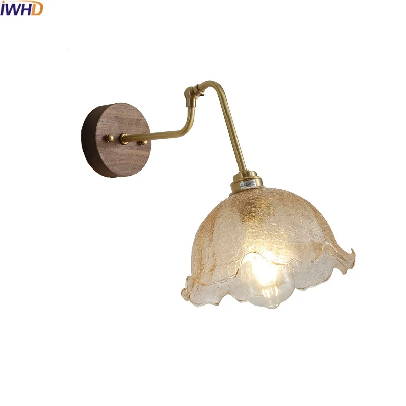 

IWHD Nordic Modern LED Wall Lamp Sconce Indoor Bedroom Living Room Copper Glass Stair Light Fixtures Applique Da Parete