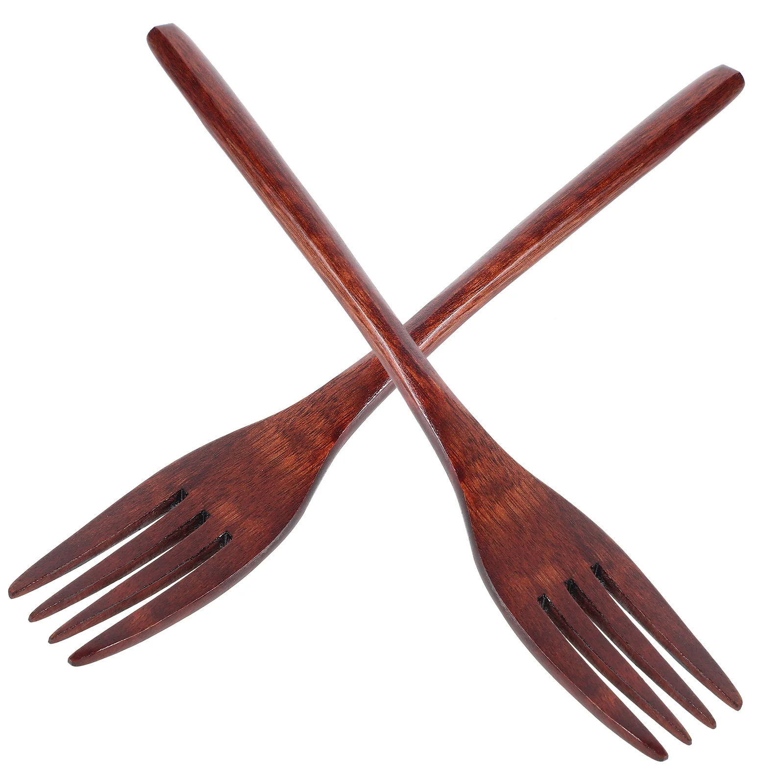 2 Pcs Natural Wooden Fork Tableware Salad Mixing Utensils Handle Ergonomic Safe Wood Simple Practical Hotel