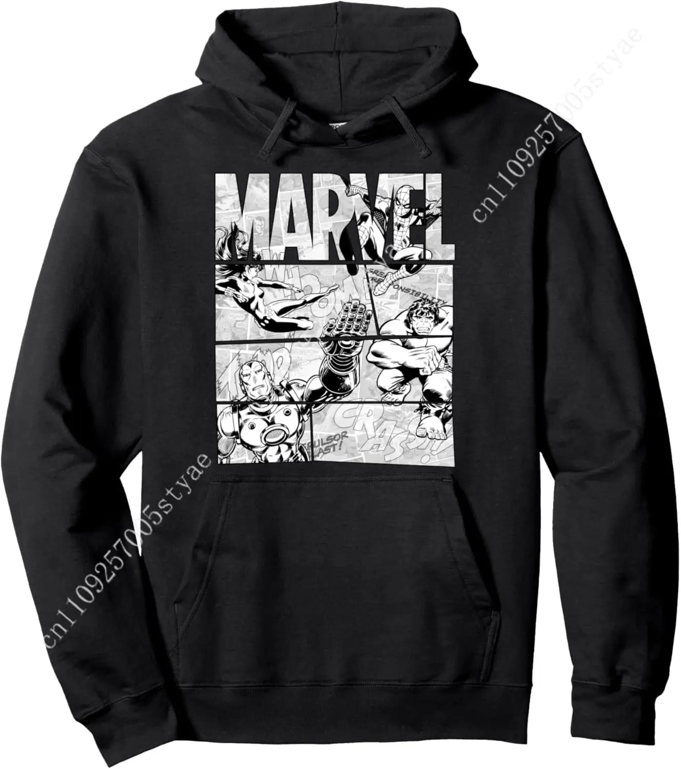 Marvel Avengers Retro Black and White Comic Hoodie Pullover Hoodie
