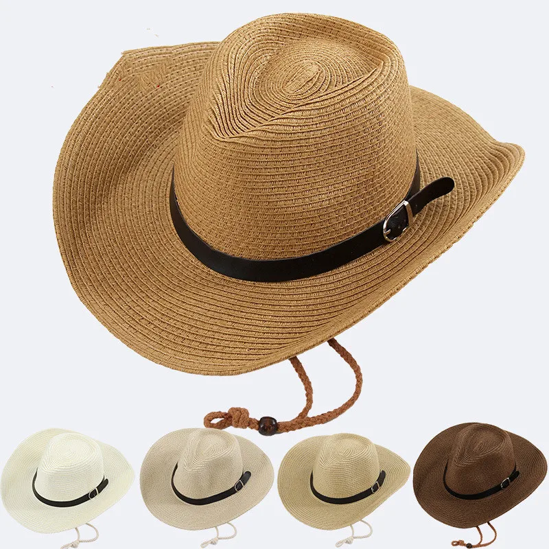 Men and Women Western Cowboy Hat Summer Beach Sun Hat Outdoor Fishing Hat Sun Protection Straw Hat Men\'s Courtesy Hat